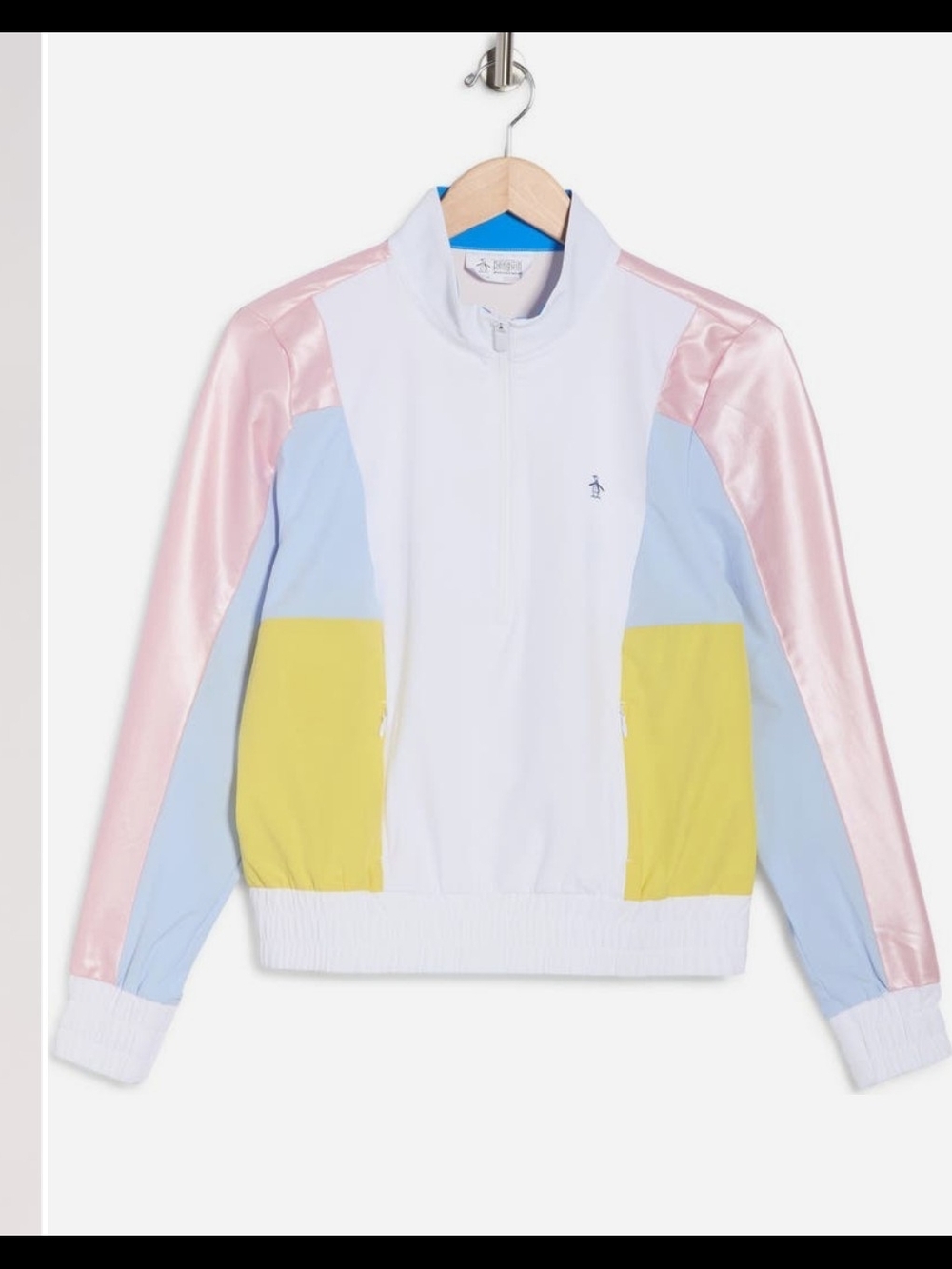 Original Penguin White Colorblock Bomber Jacket with Pink, Blue & Yellow Panels